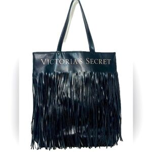 Victoria’s Secret Black 2018 Limited Edition Faux Leather Fringe Tote Bag, NWOT